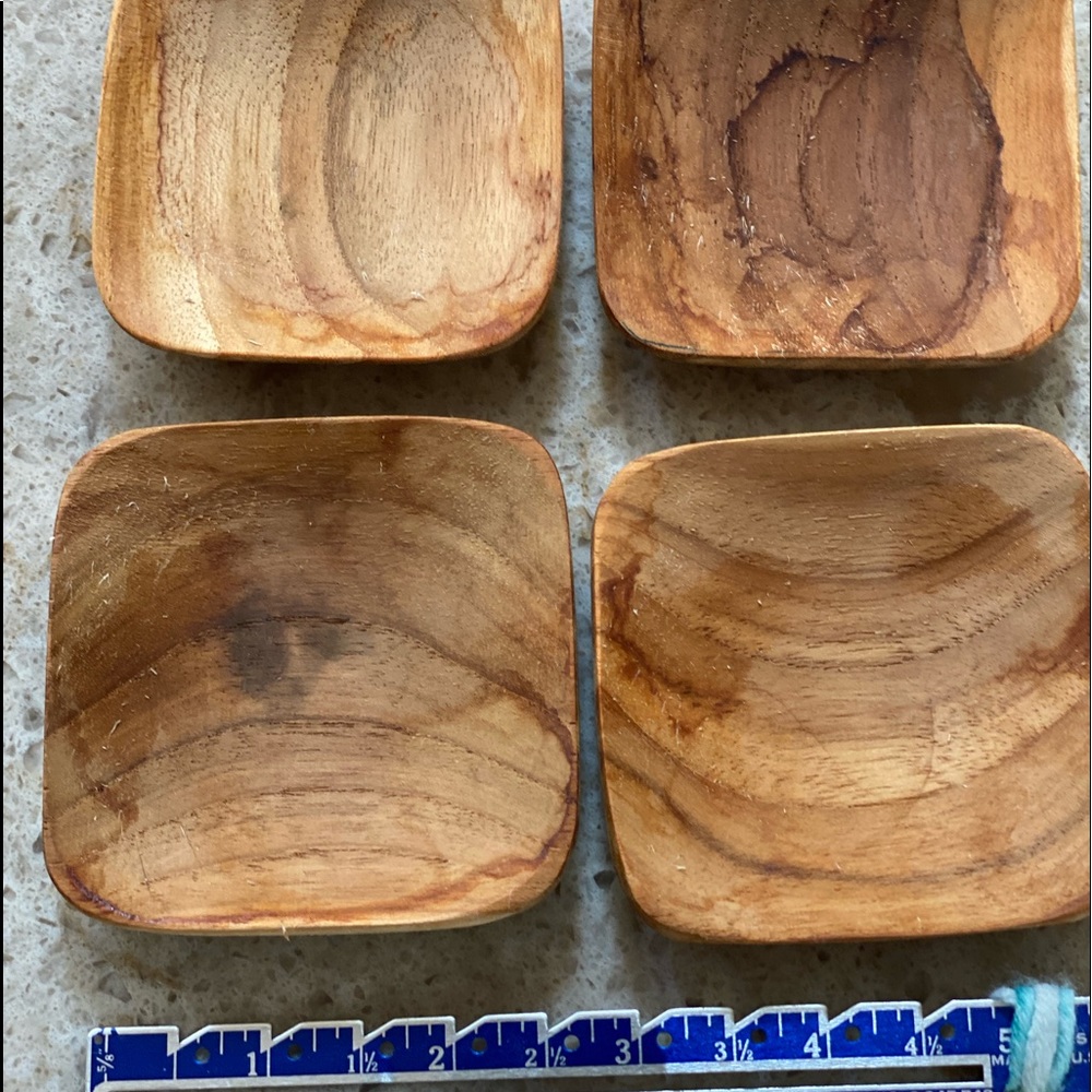 4 piece wood snack set. Each piece 2 1/2 inch sq